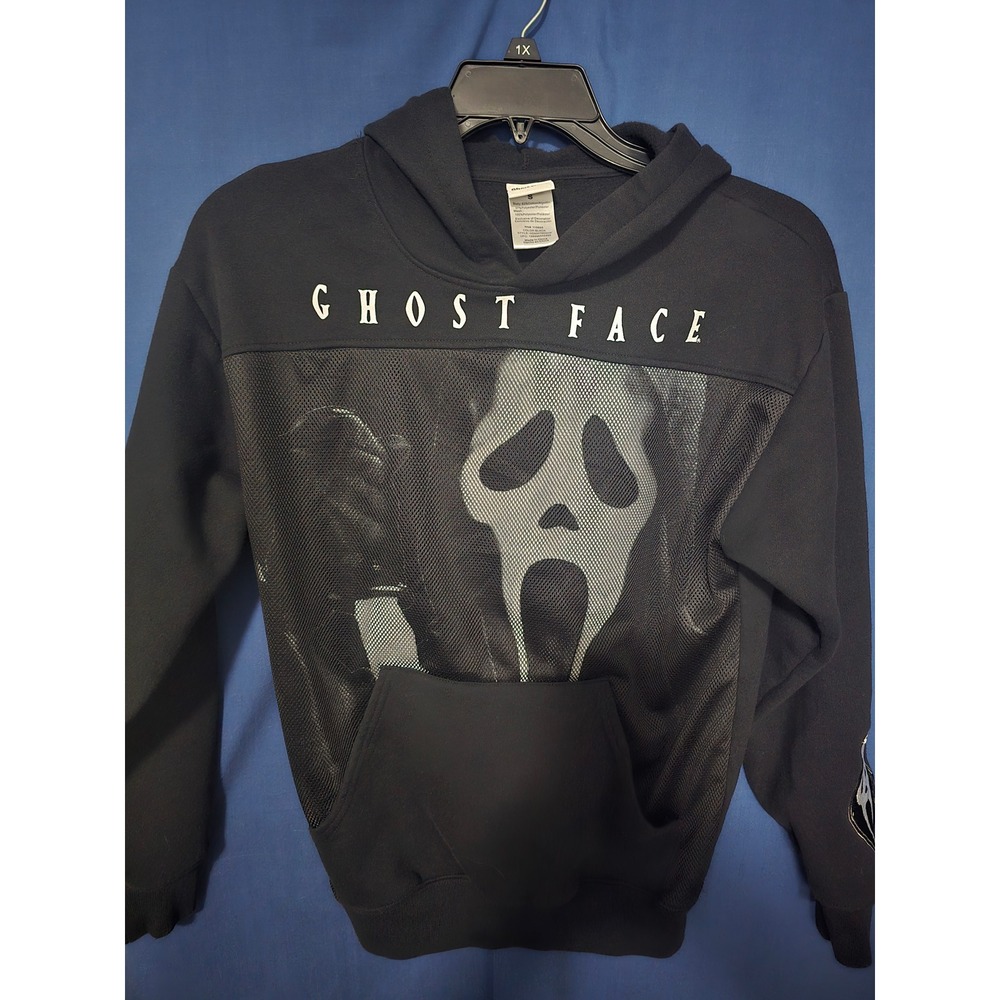 Ghost Face Scream Halloween Hoodie Black Mesh Graphic Sweatshirt Small